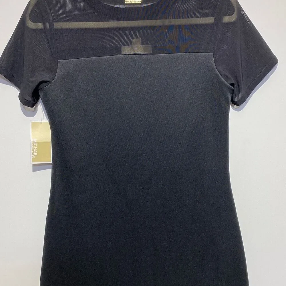 Michael Michael Kors Women's Mesh‎ Short Sleeve Sheath Dress Black Size XS NWT